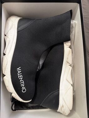 Valentino Black Knit Sock Sneakers with White Sole